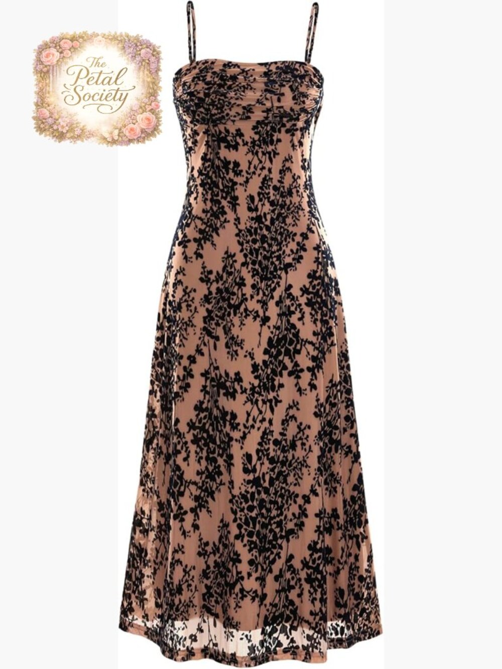 Sleeveless Spaghetti Strap Midi Dress Cowl Neck Floral Cocktail Party